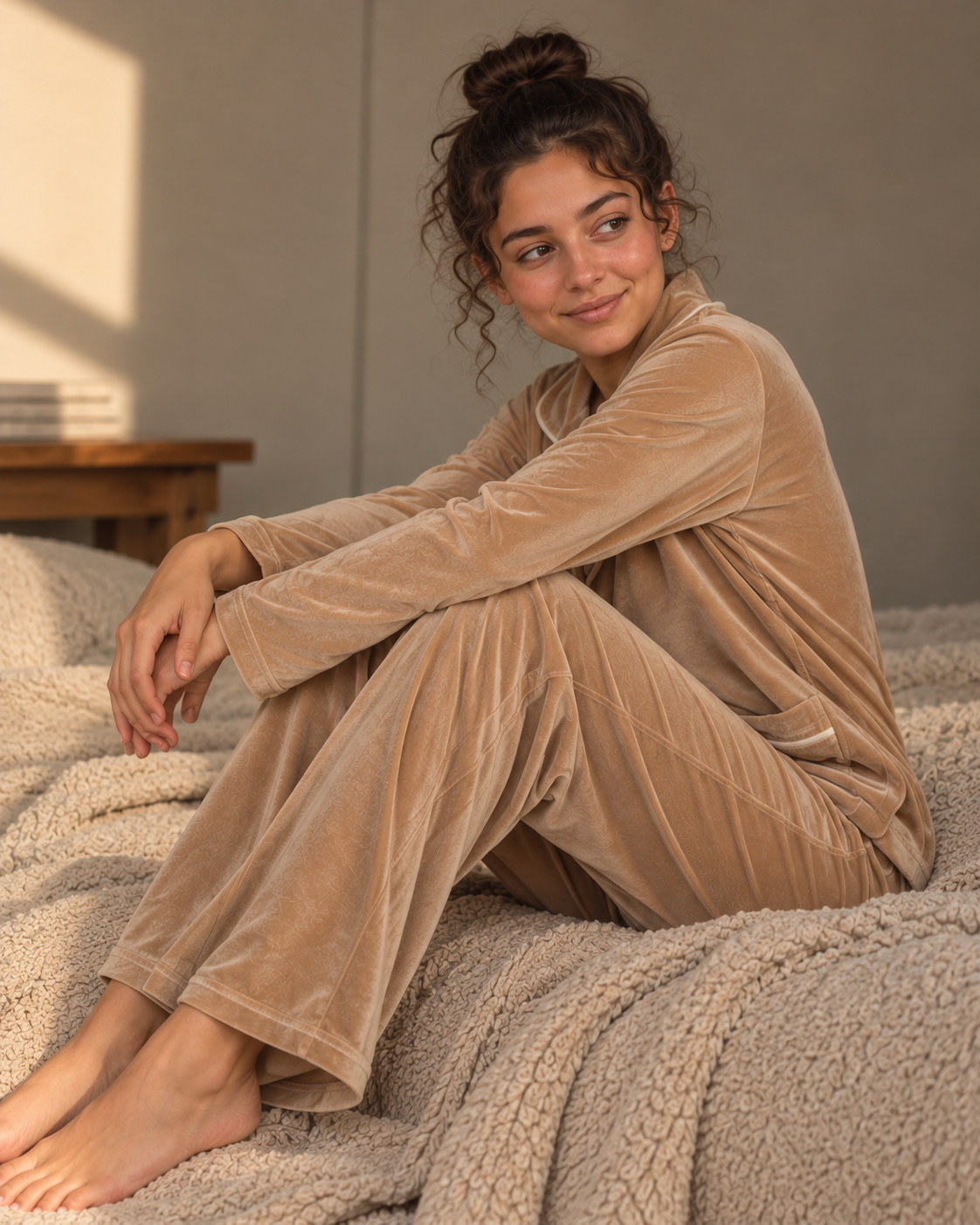 Champagne Elegance Velvet Pajama Set