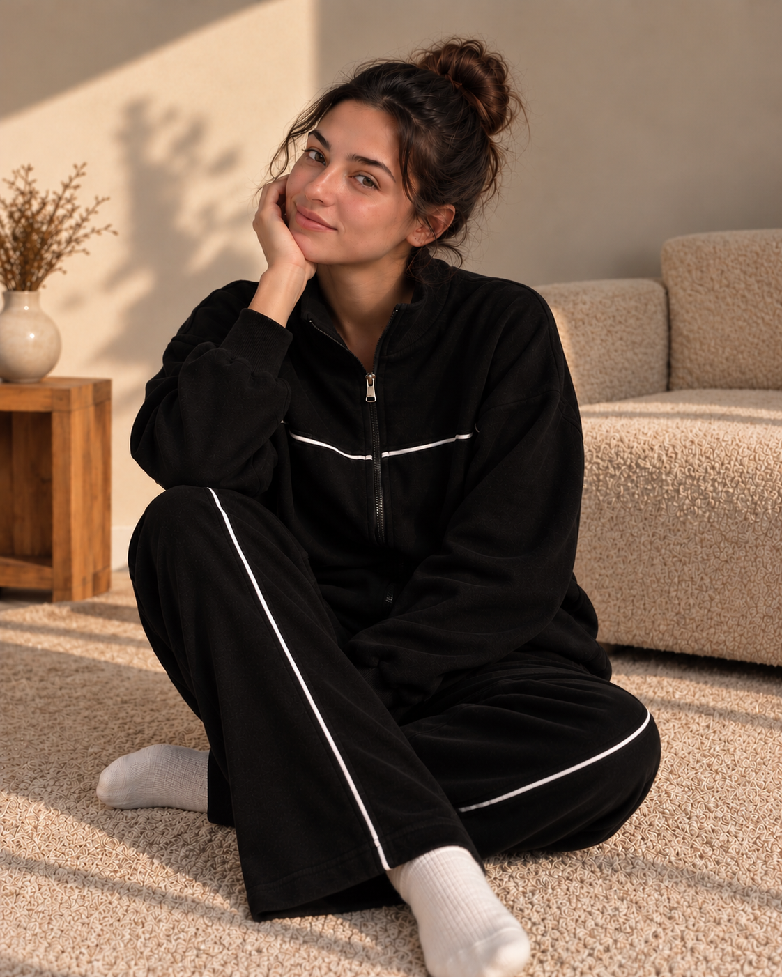 Midnight Black Cotton Tracksuit Set