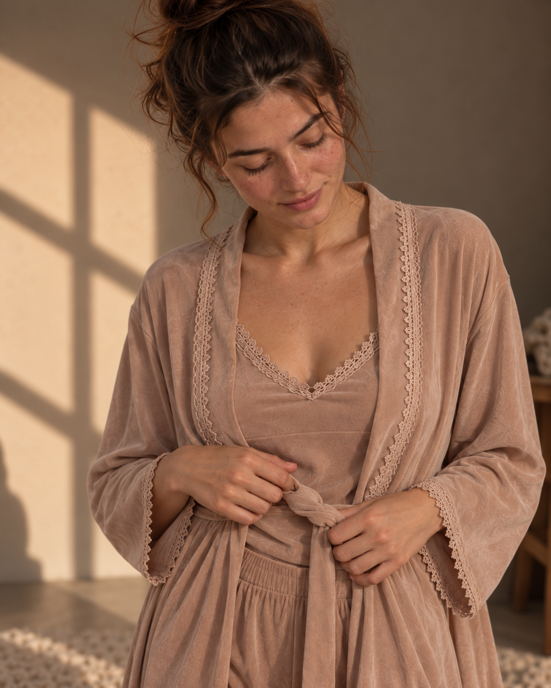 Blush Romance Velvet 3-Piece Pajama Set