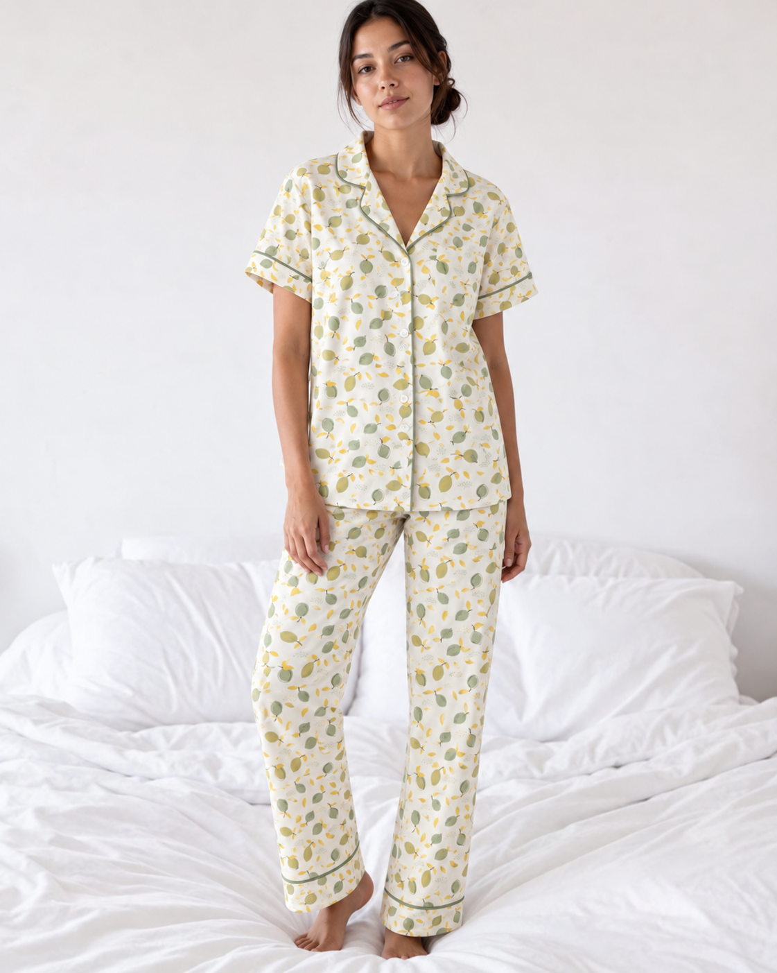Soft Leaf Print Pajama Set