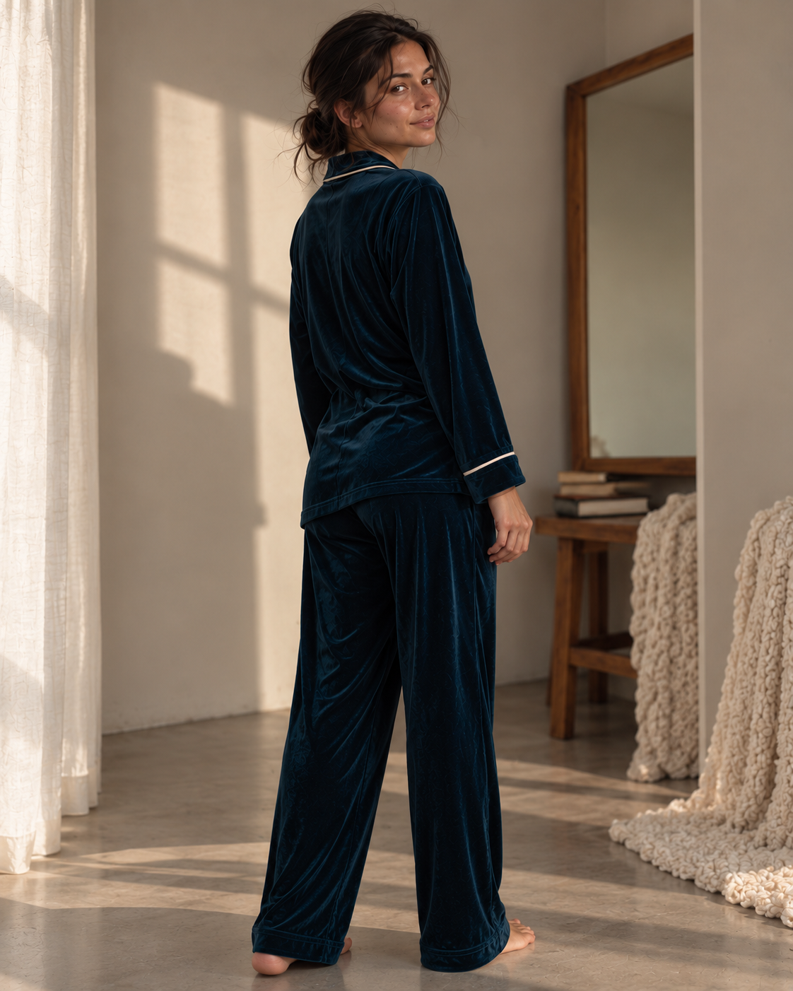 Midnight Teal Velvet Pajama Set