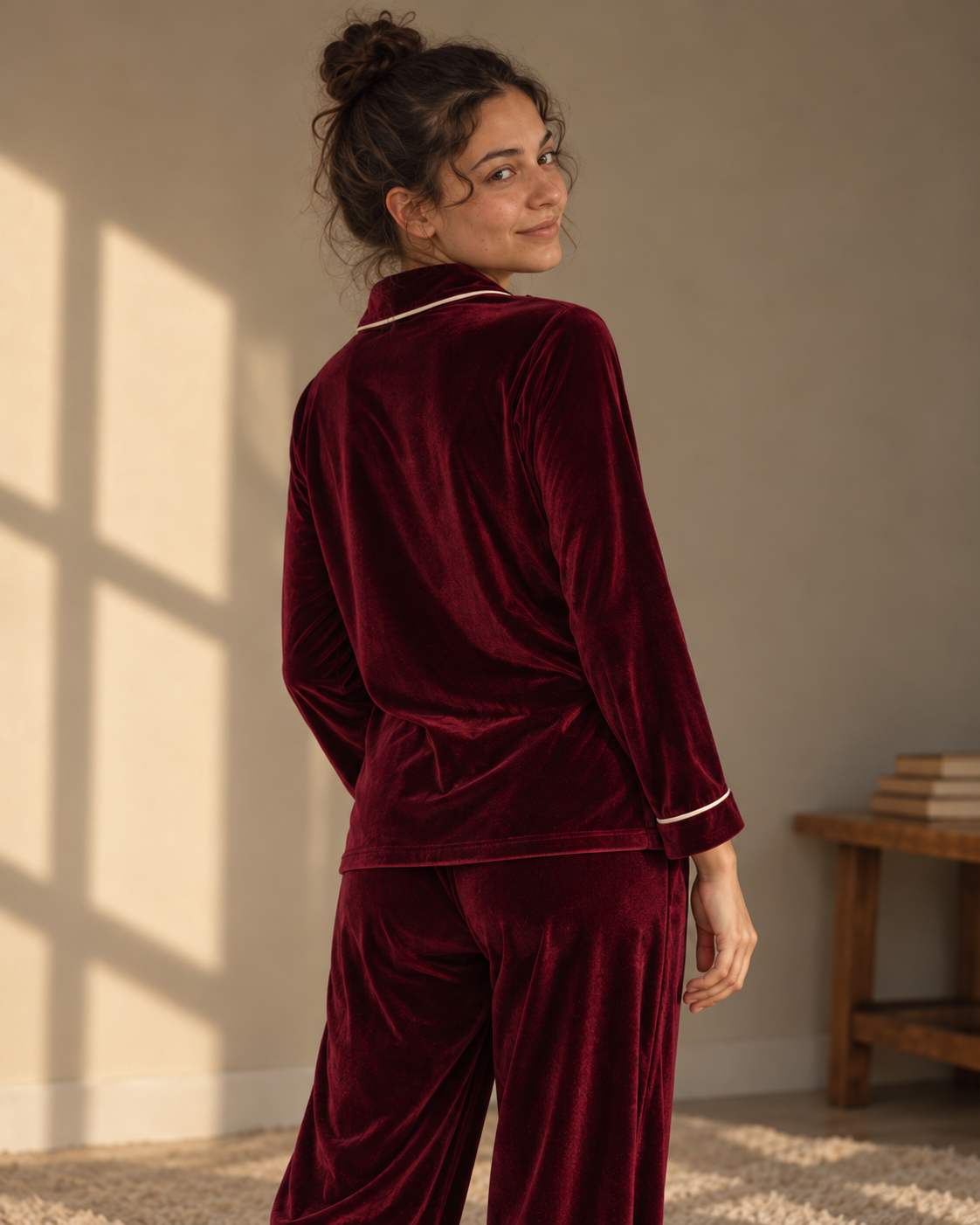 Burgundy Elegance Velvet Pajama Set