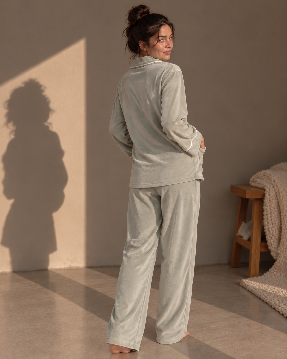 Soft Sage Velvet Pajama Set