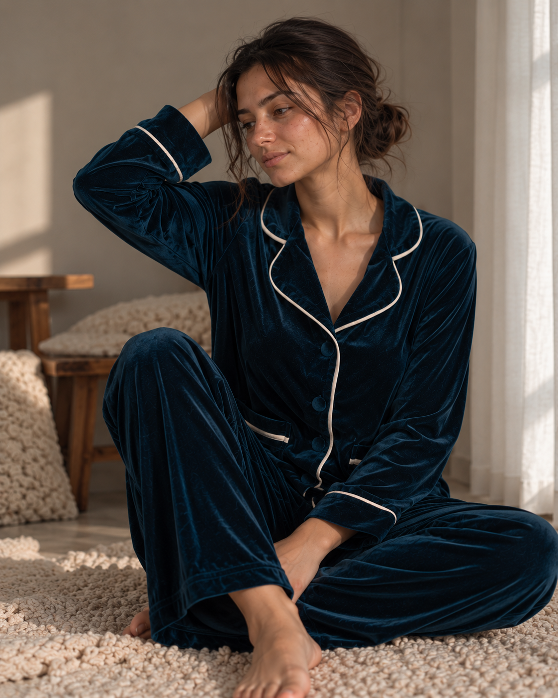 Midnight Teal Velvet Pajama Set