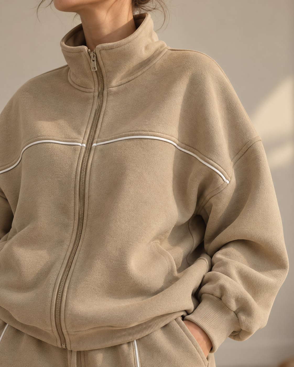 Cozy Sand Cotton Tracksuit Set