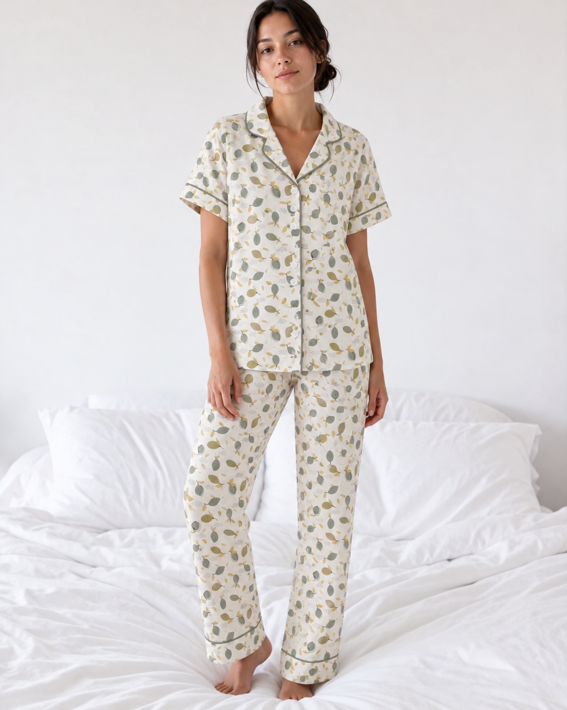 Soft Leaf Print Pajama Set