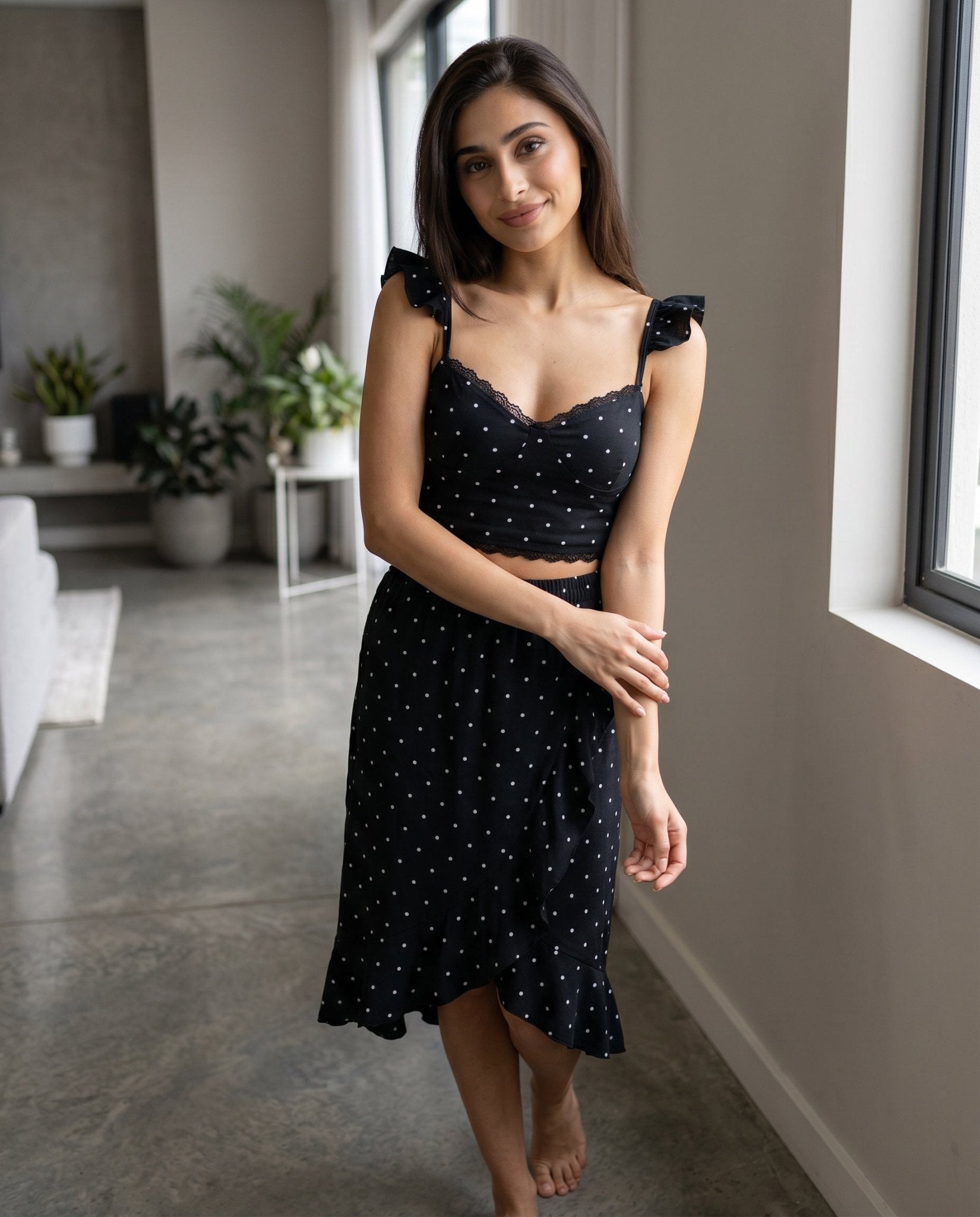 Black Polka Dot Lace Sleep Set - June Joy