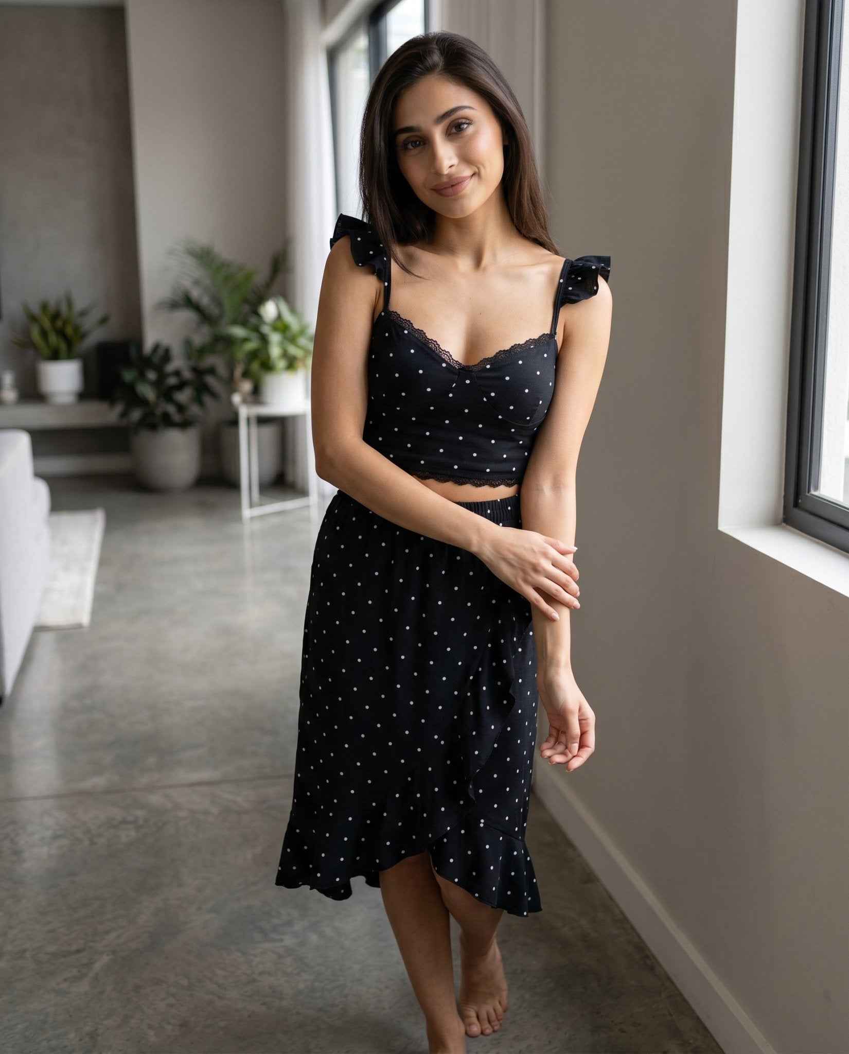 Black Polka Dot Lace Sleep Set