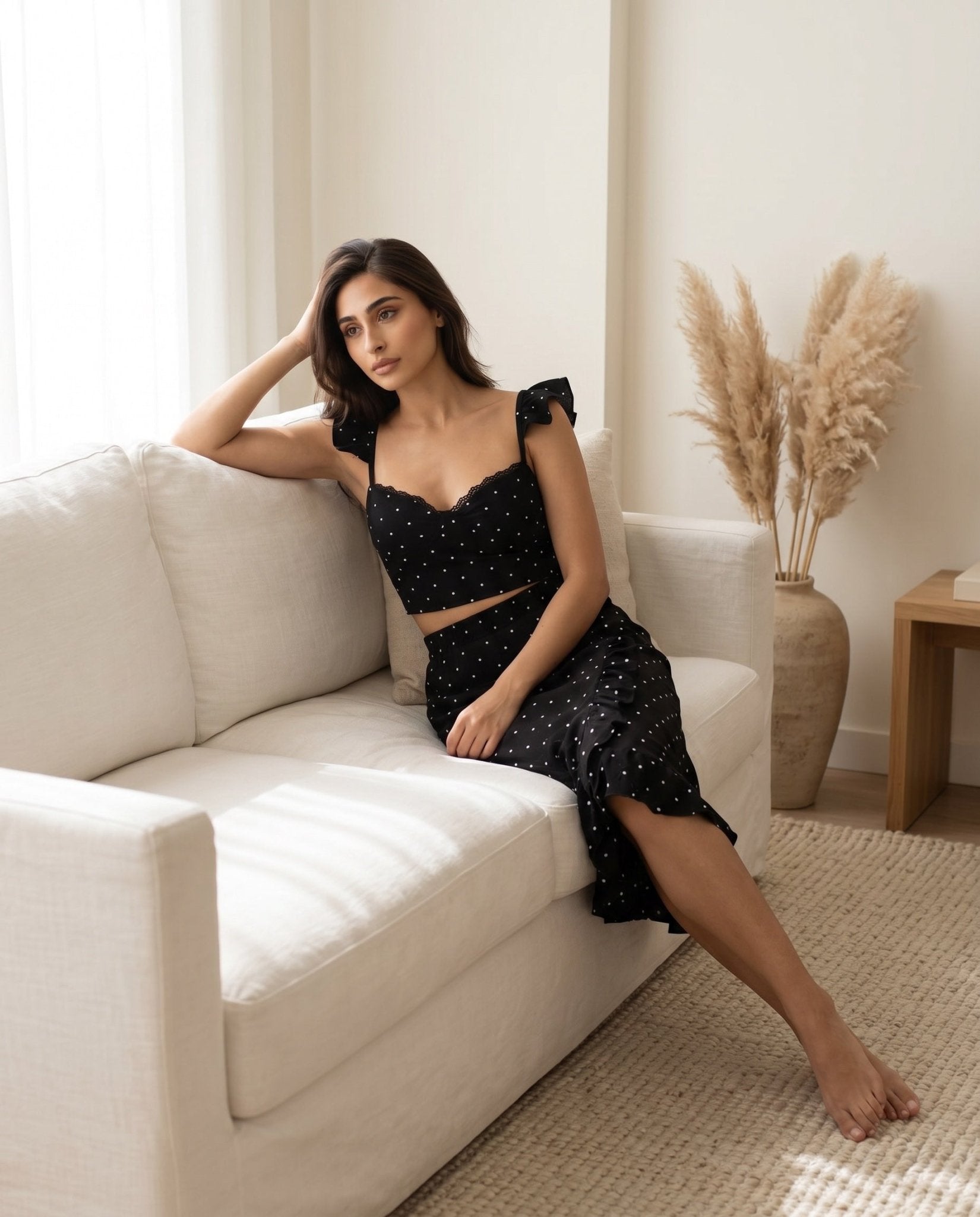 Black Polka Dot Lace Sleep Set - June Joy