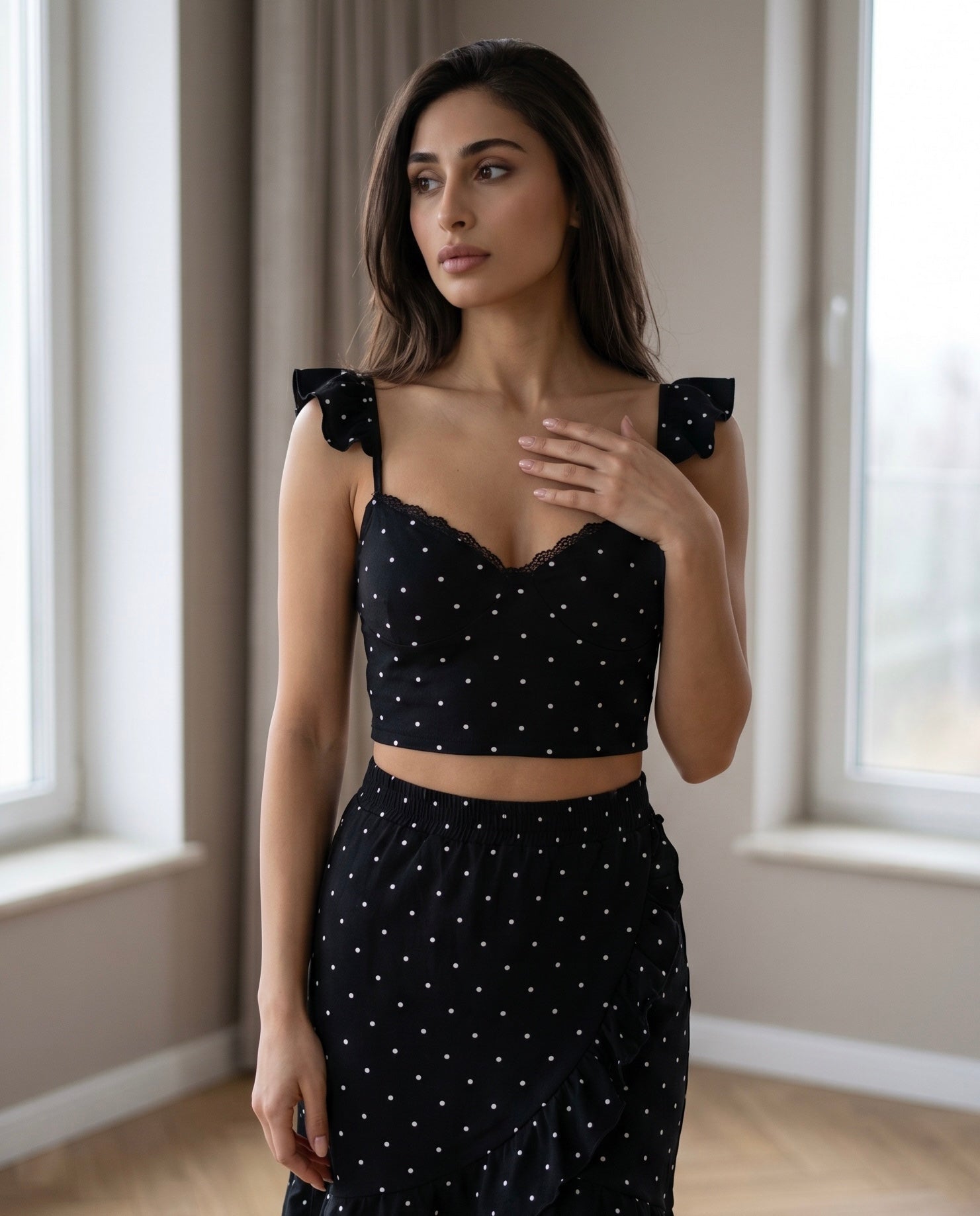 Black Polka Dot Lace Sleep Set - June Joy