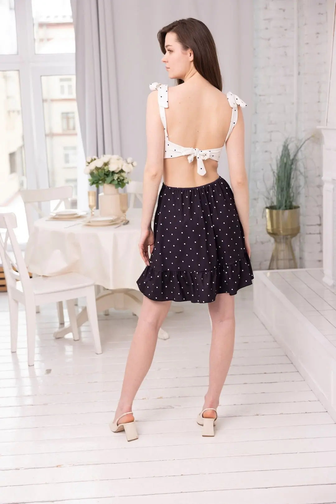Dot Switch Cut-Out Dress