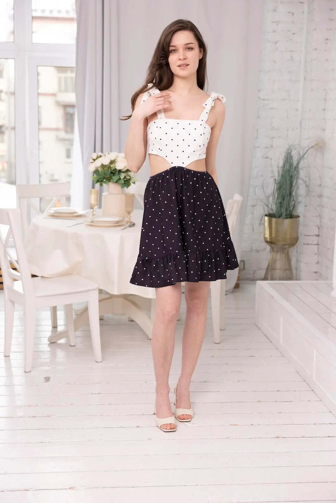Dot Switch Cut-Out Dress