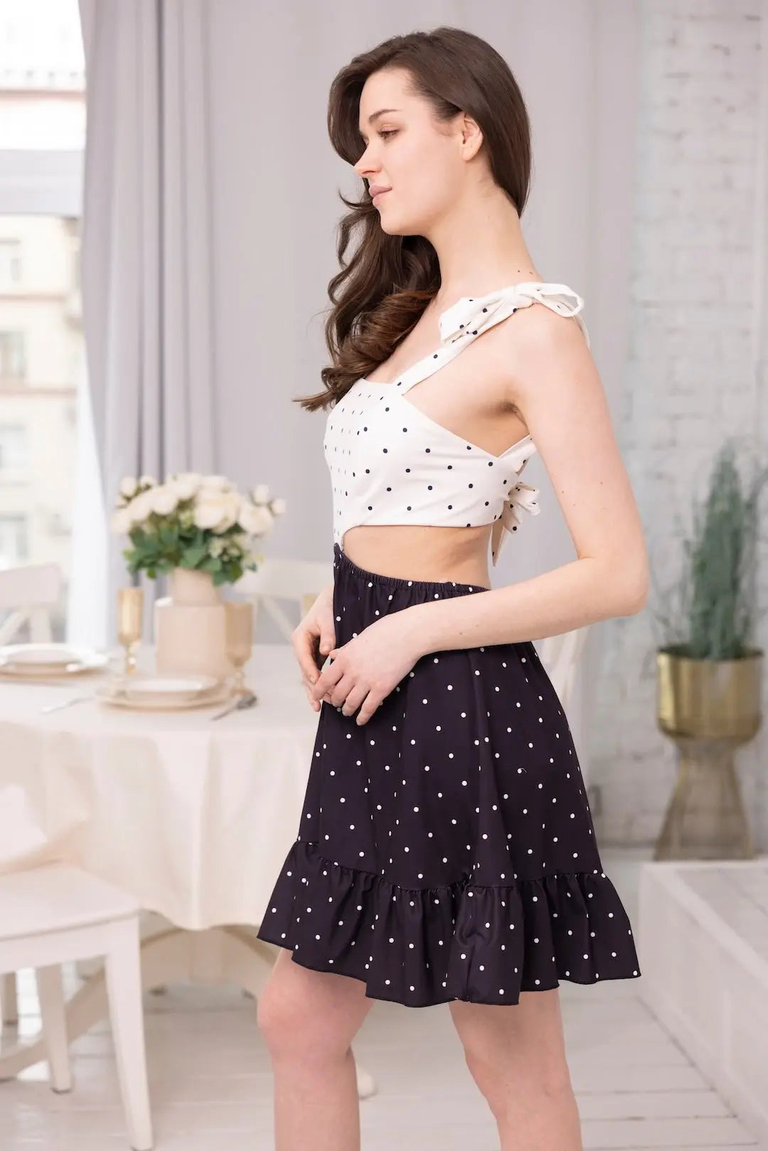 Dot Switch Cut-Out Dress