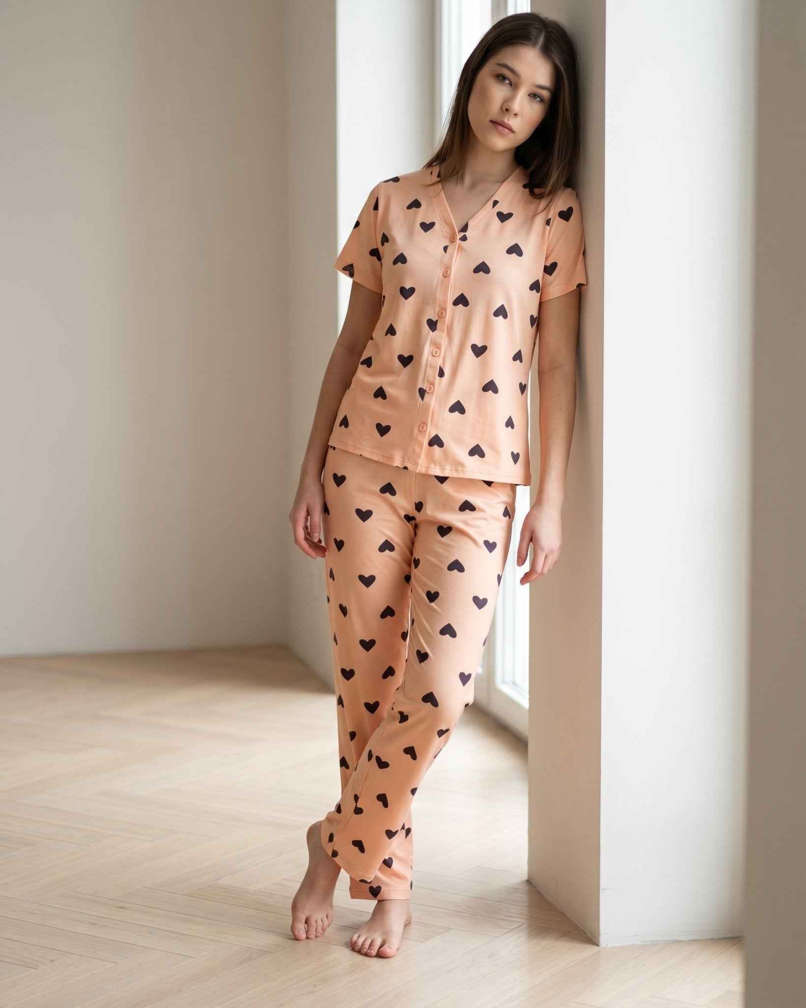 Peach Hearts Pajama Set