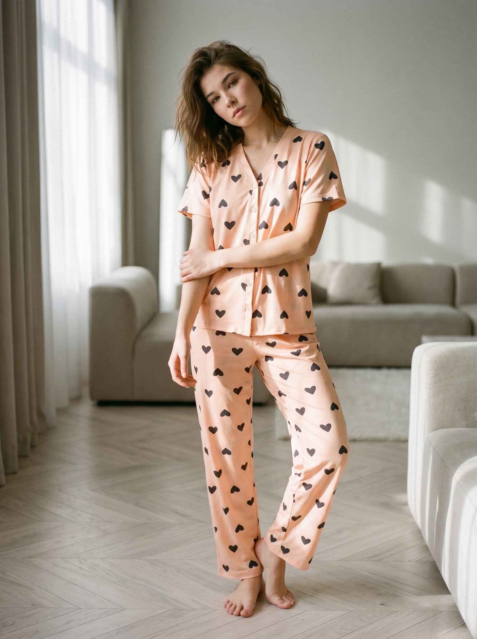 Peach Hearts Pajama Set