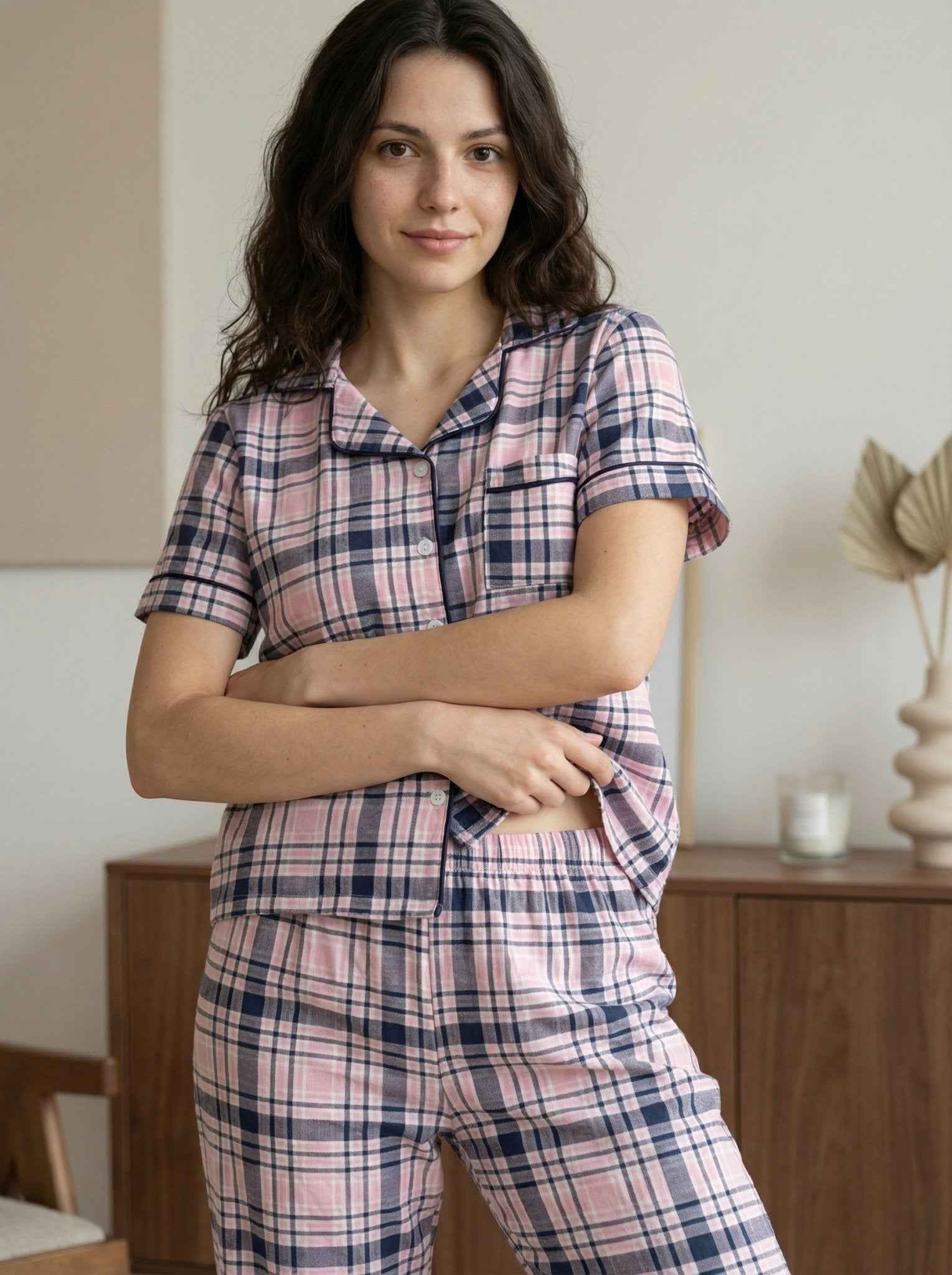 Rose Plaid Tailored Pajama Set