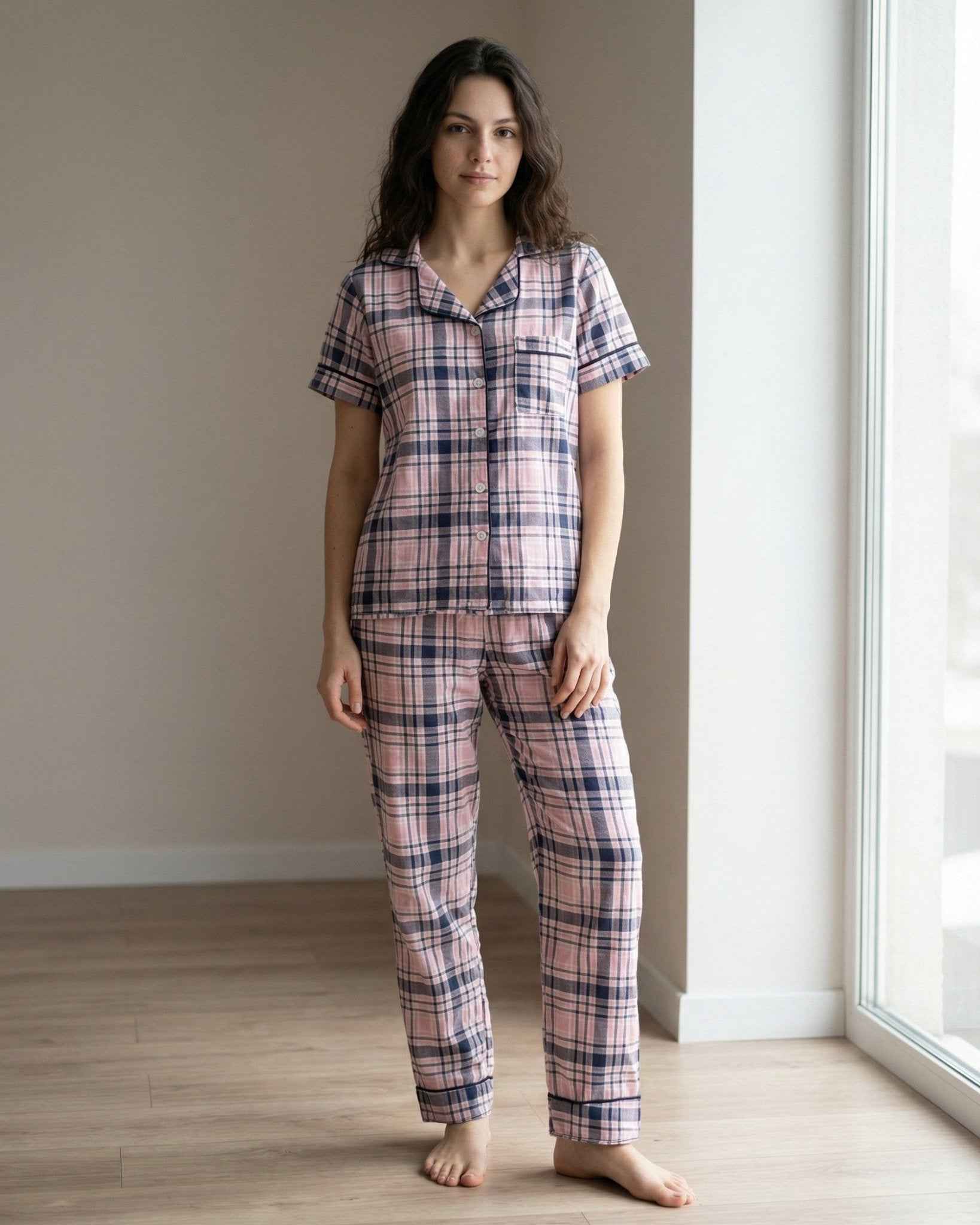 Rose Plaid Tailored Pajama Set