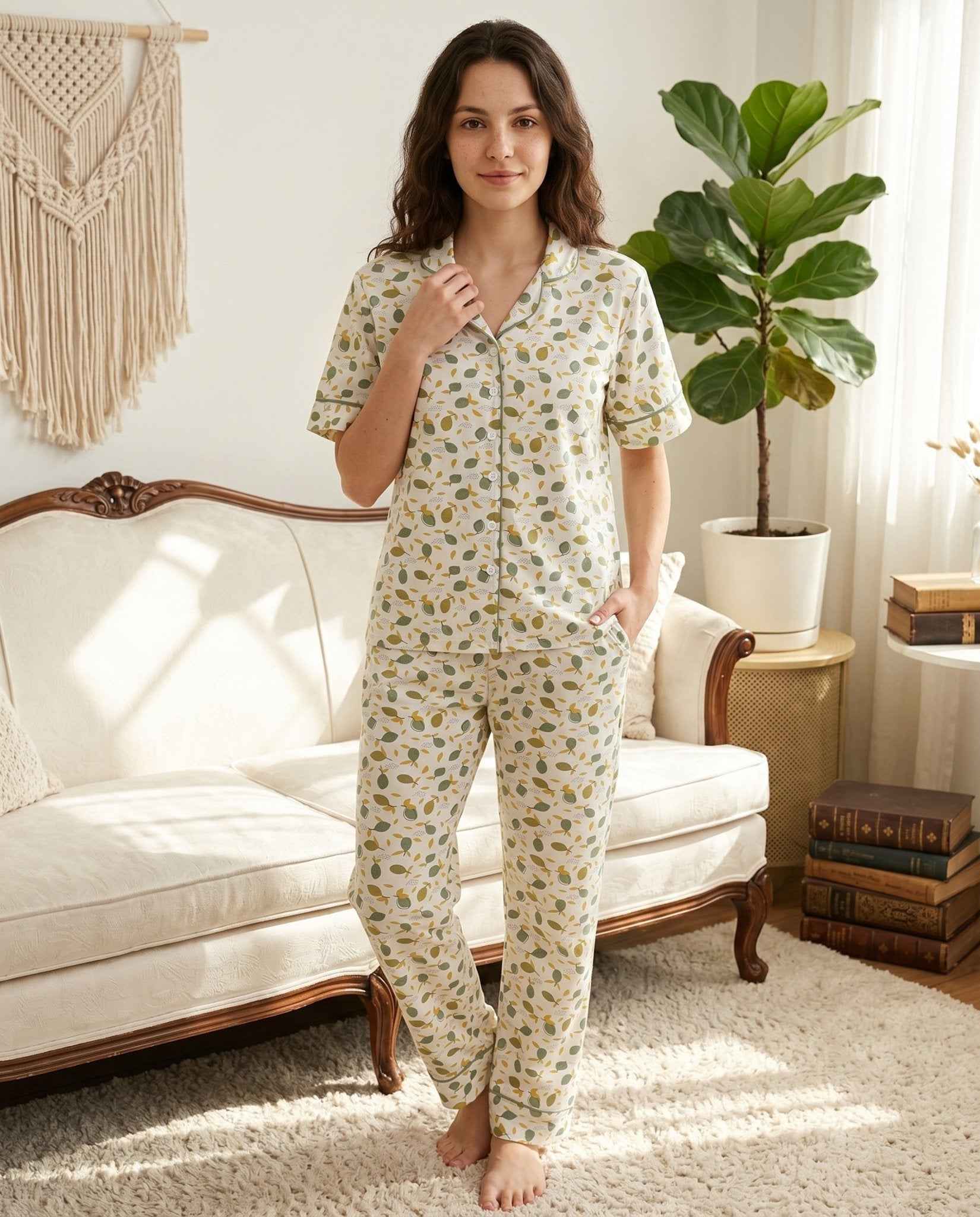 Soft Leaf Print Pajama Set