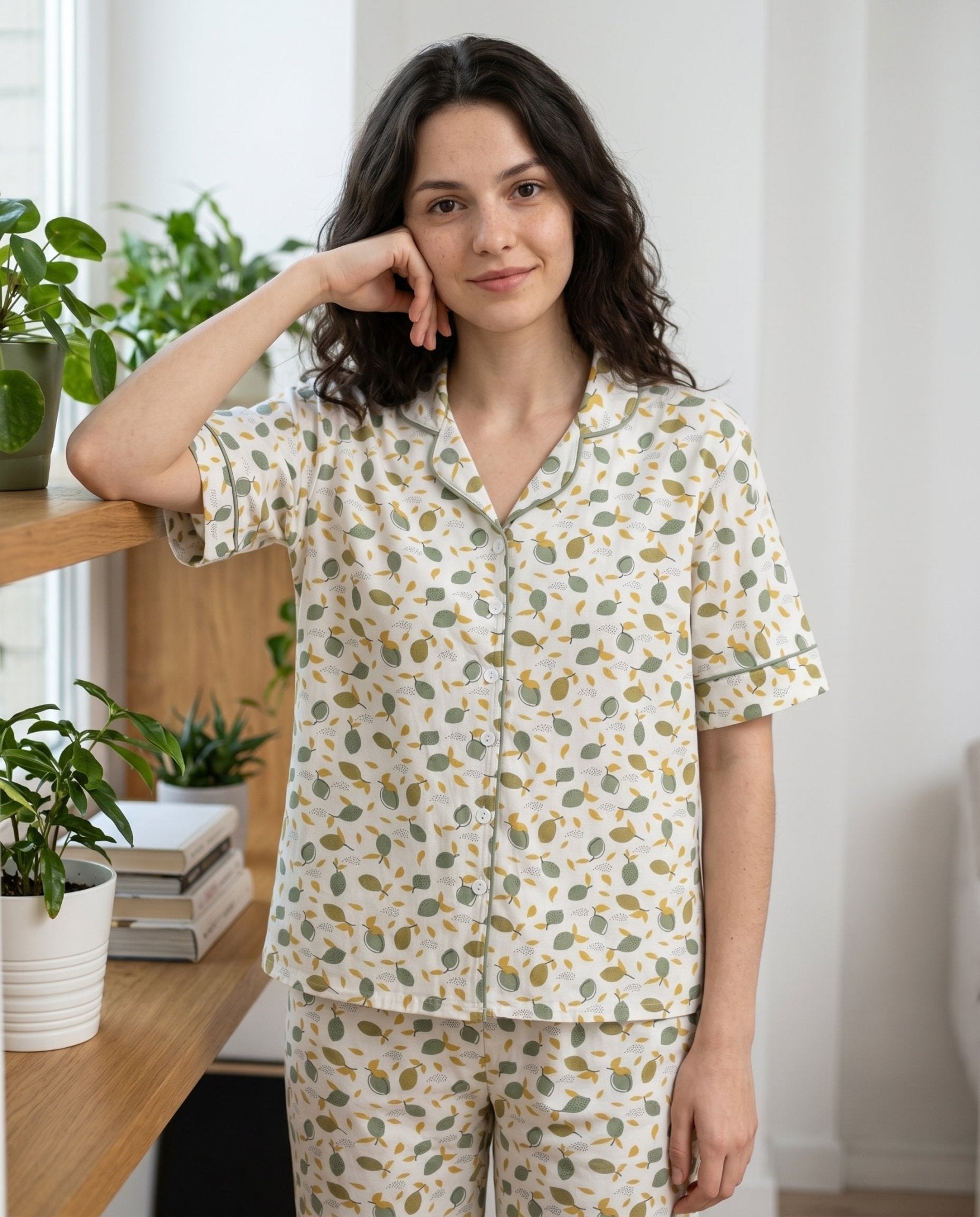 Soft Leaf Print Pajama Set - June Joy