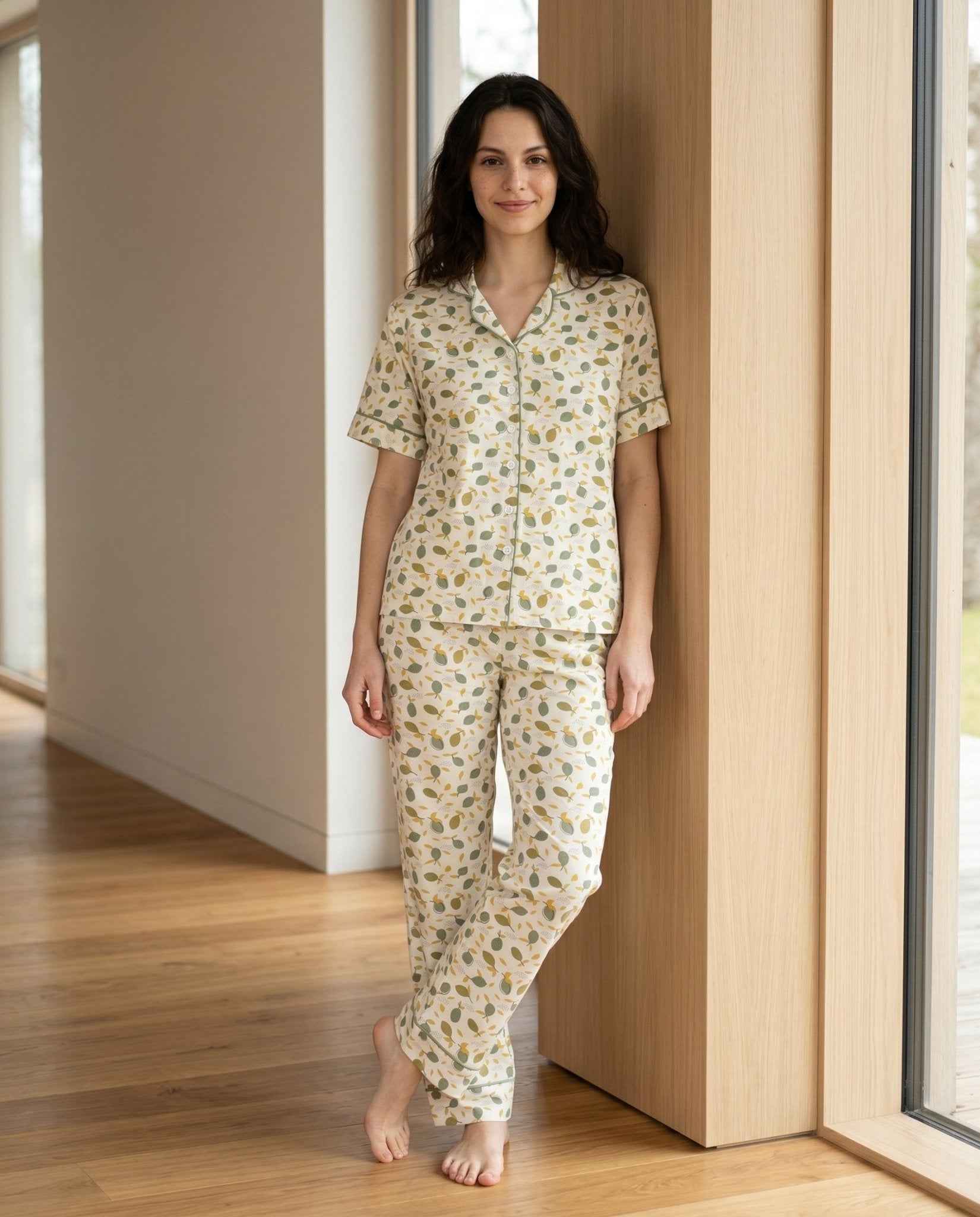 Soft Leaf Print Pajama Set