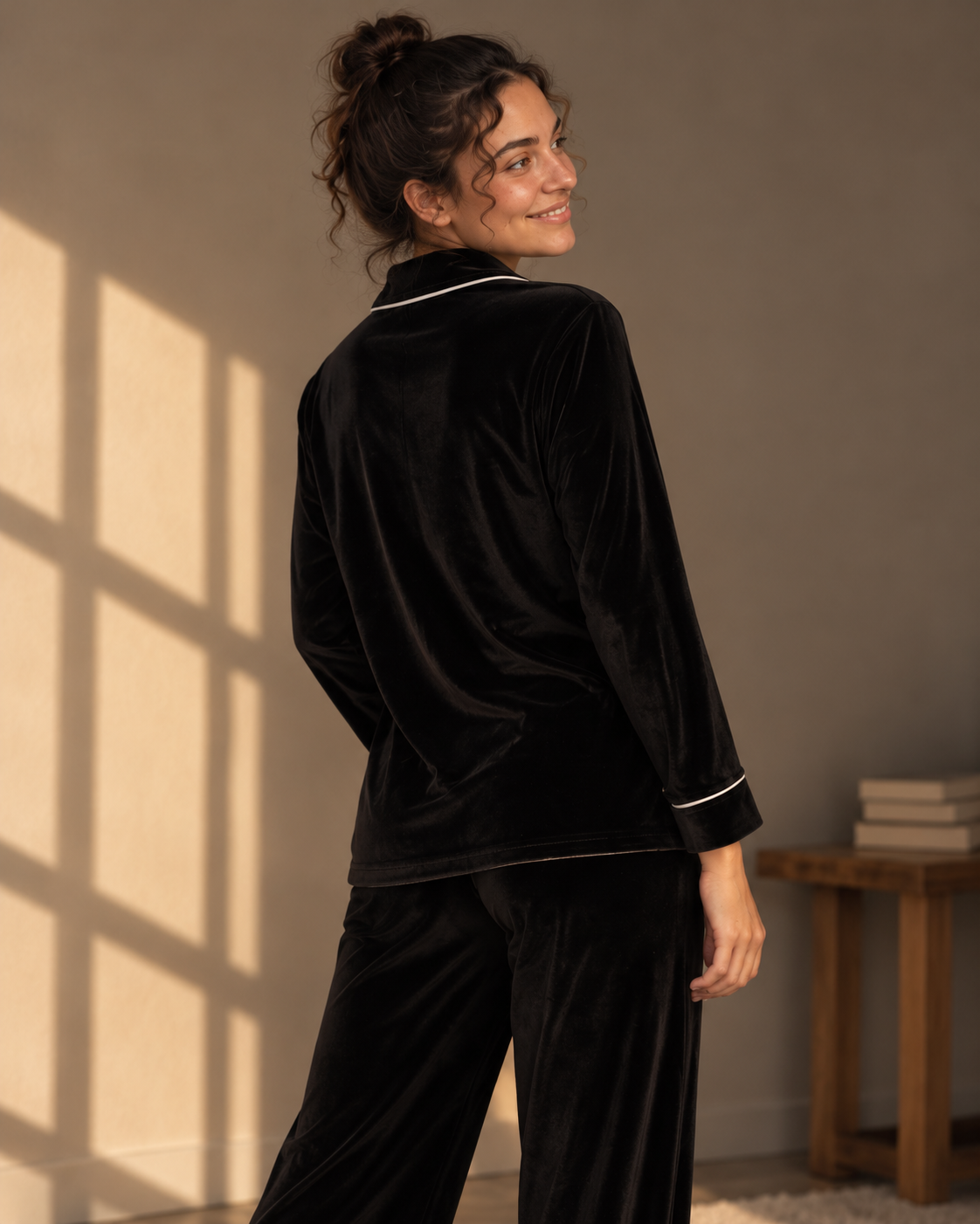 Midnight Black Velvet Pajama Set