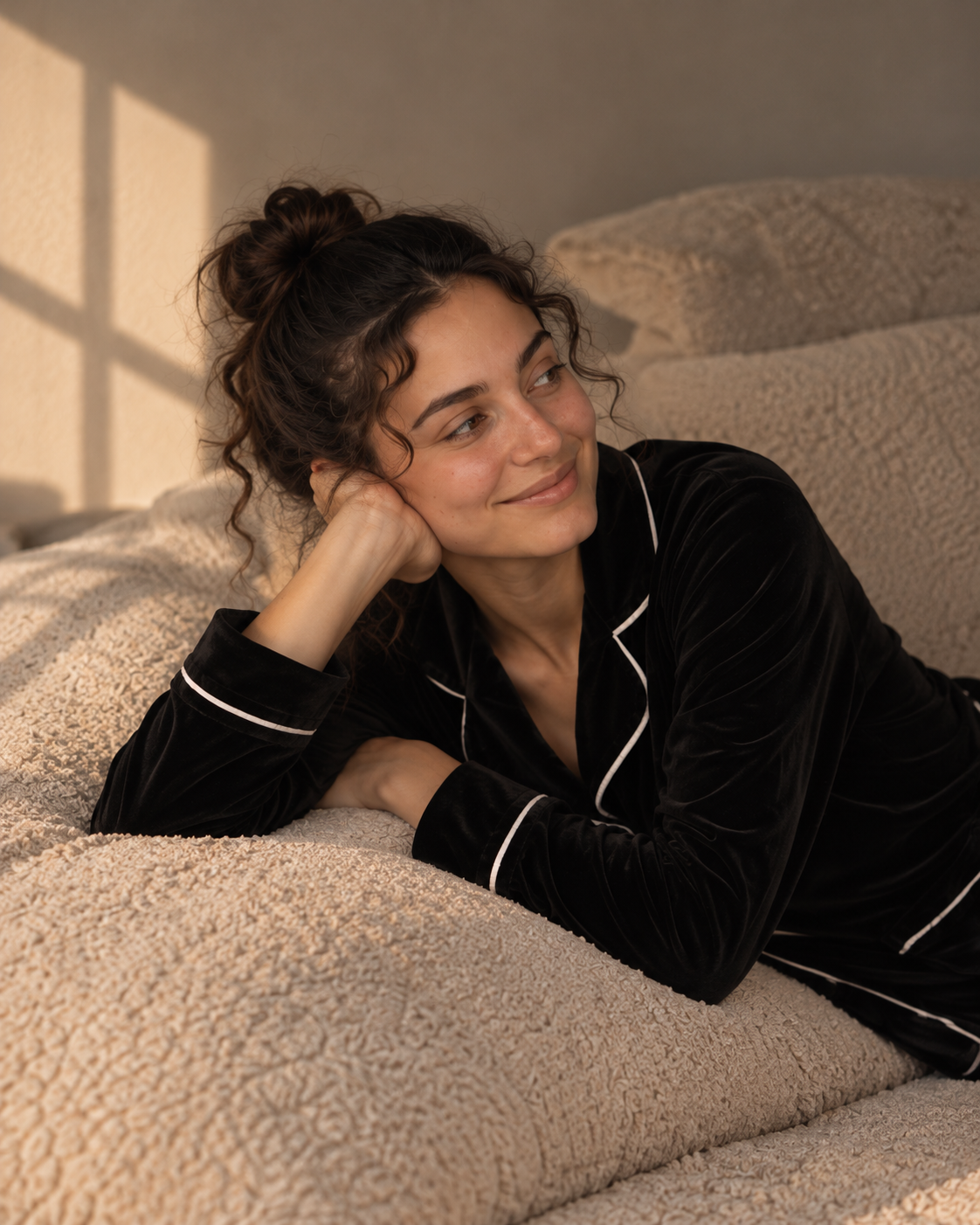 Midnight Black Velvet Pajama Set