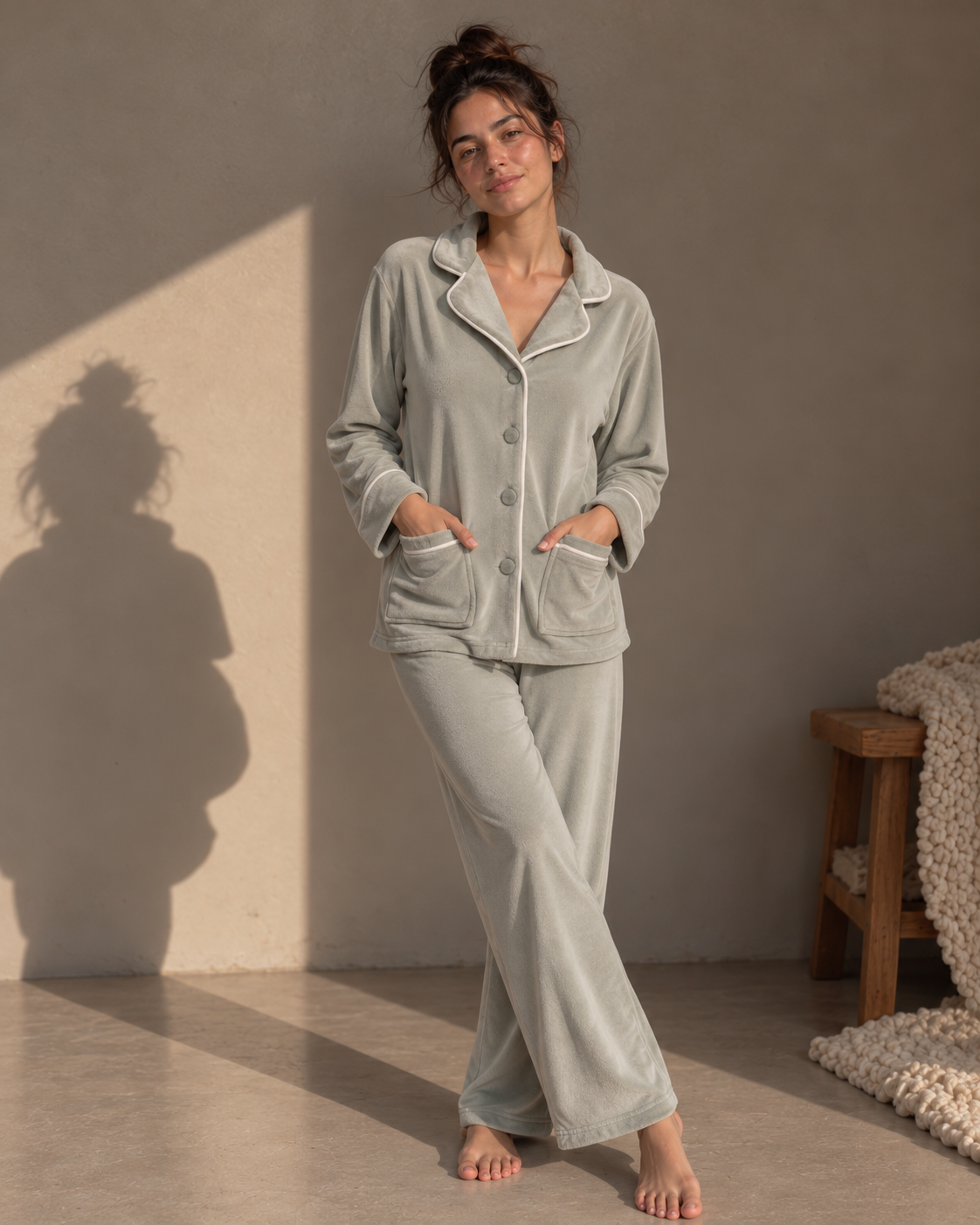 Soft Sage Velvet Pajama Set