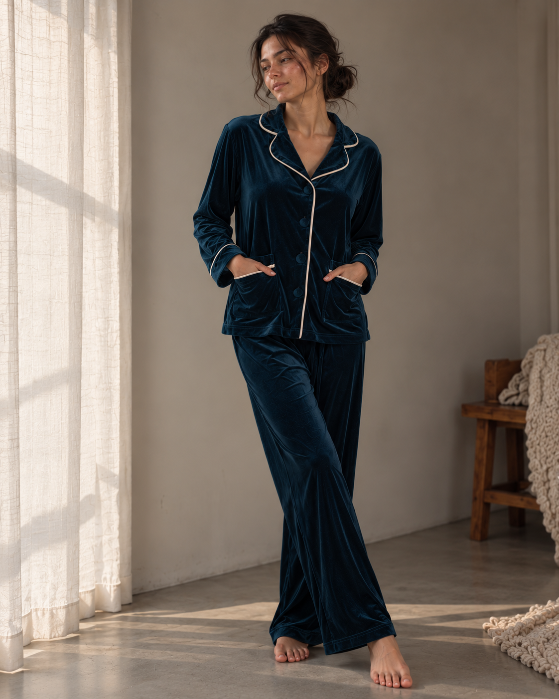 Midnight Teal Velvet Pajama Set