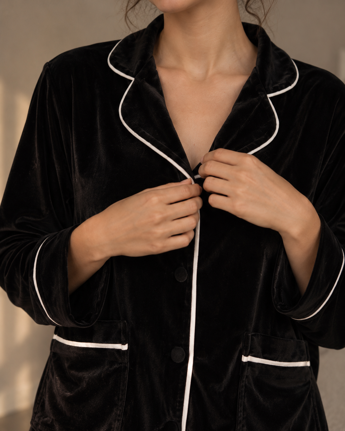 Midnight Black Velvet Pajama Set