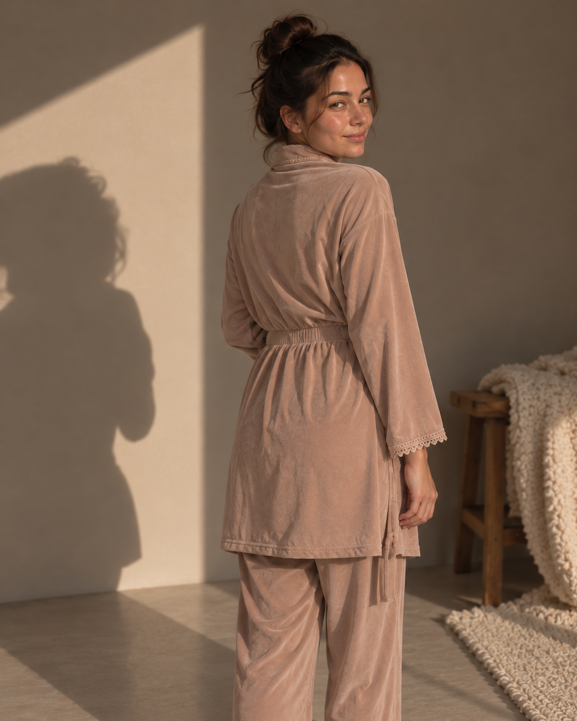 Blush Romance Velvet 3-Piece Pajama Set
