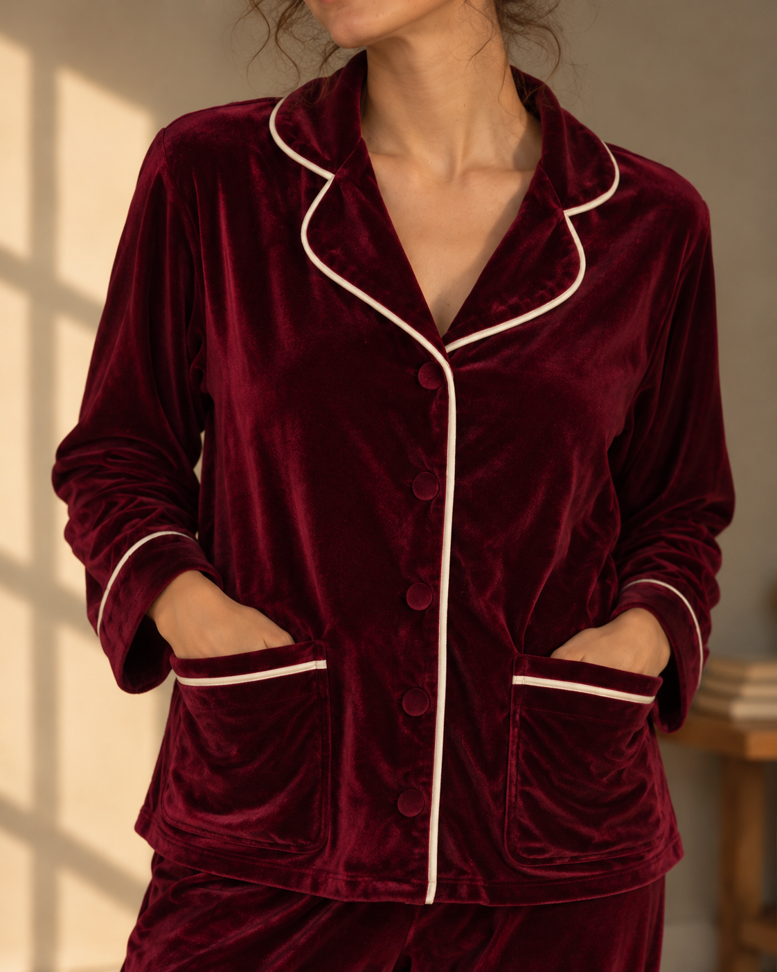 Burgundy Elegance Velvet Pajama Set