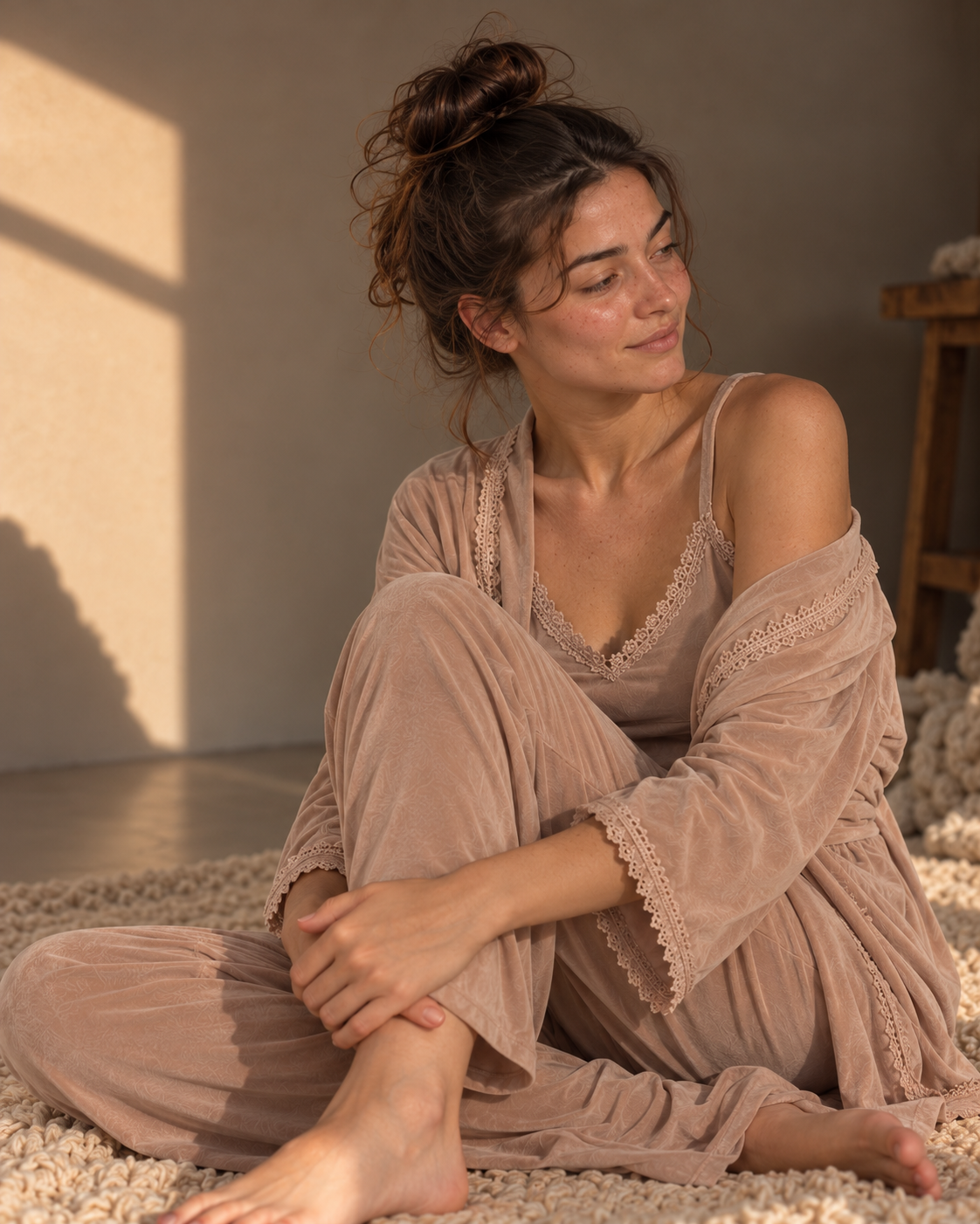 Blush Romance Velvet 3-Piece Pajama Set
