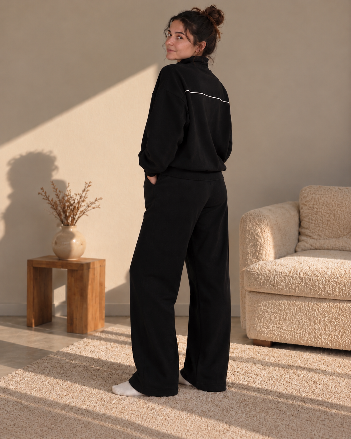 Midnight Black Cotton Tracksuit Set