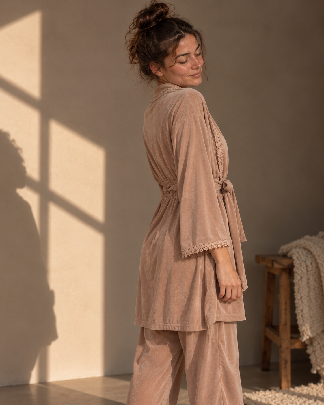Blush Romance Velvet 3-Piece Pajama Set