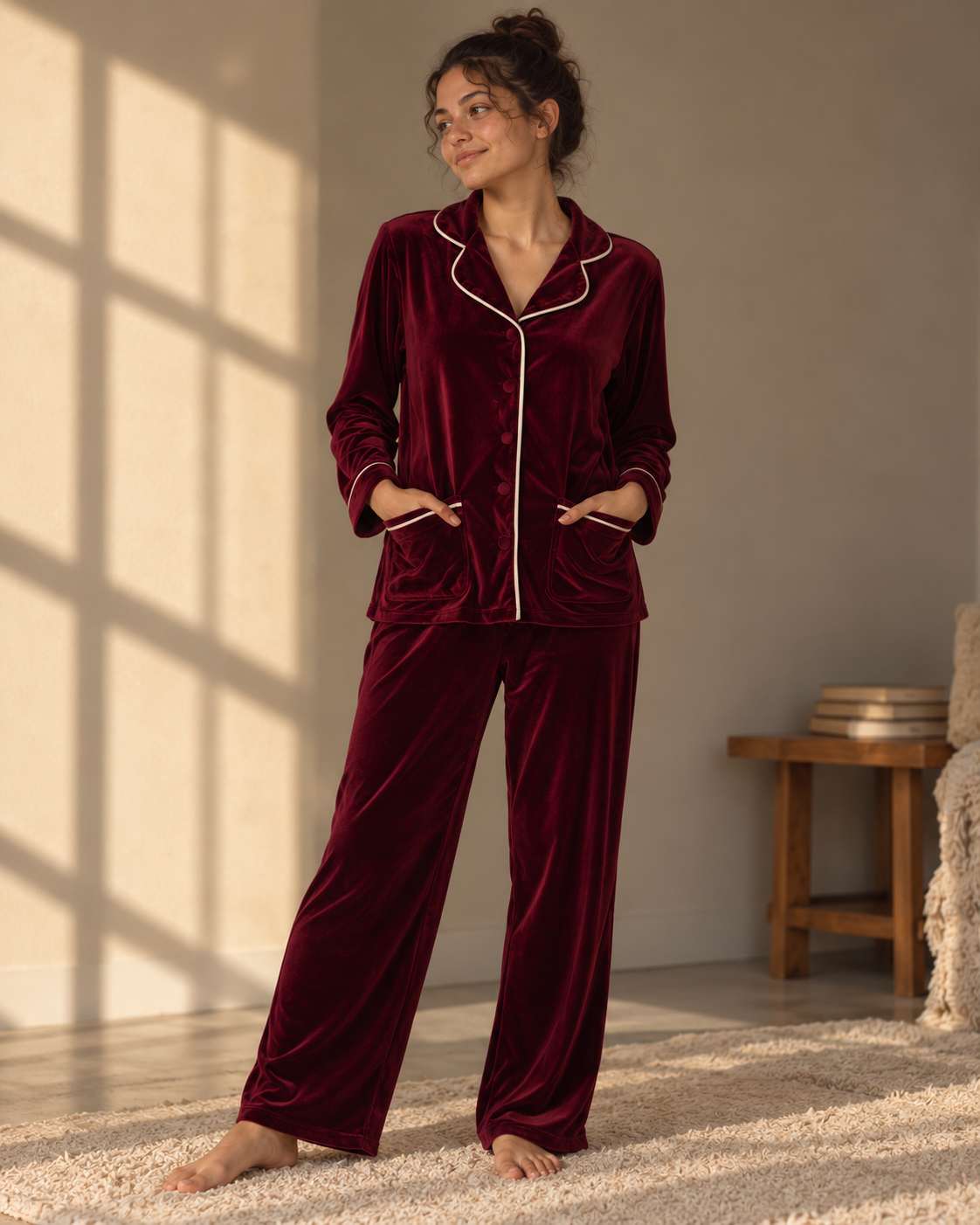 Burgundy Elegance Velvet Pajama Set