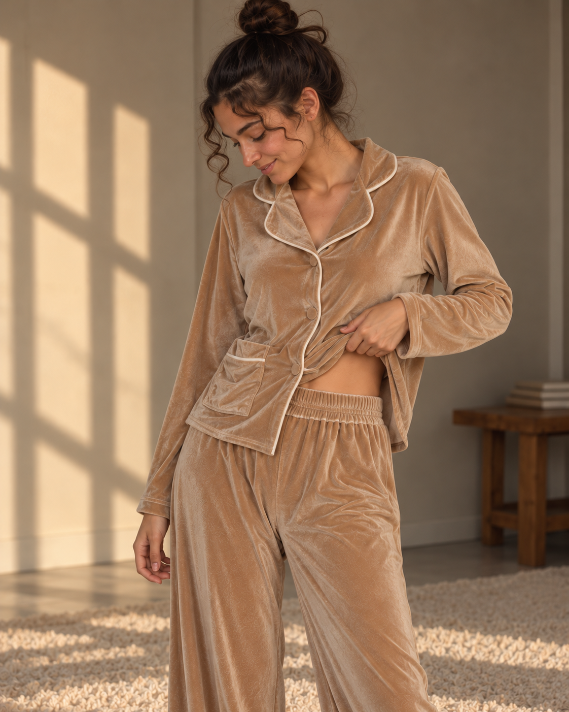 Champagne Elegance Velvet Pajama Set