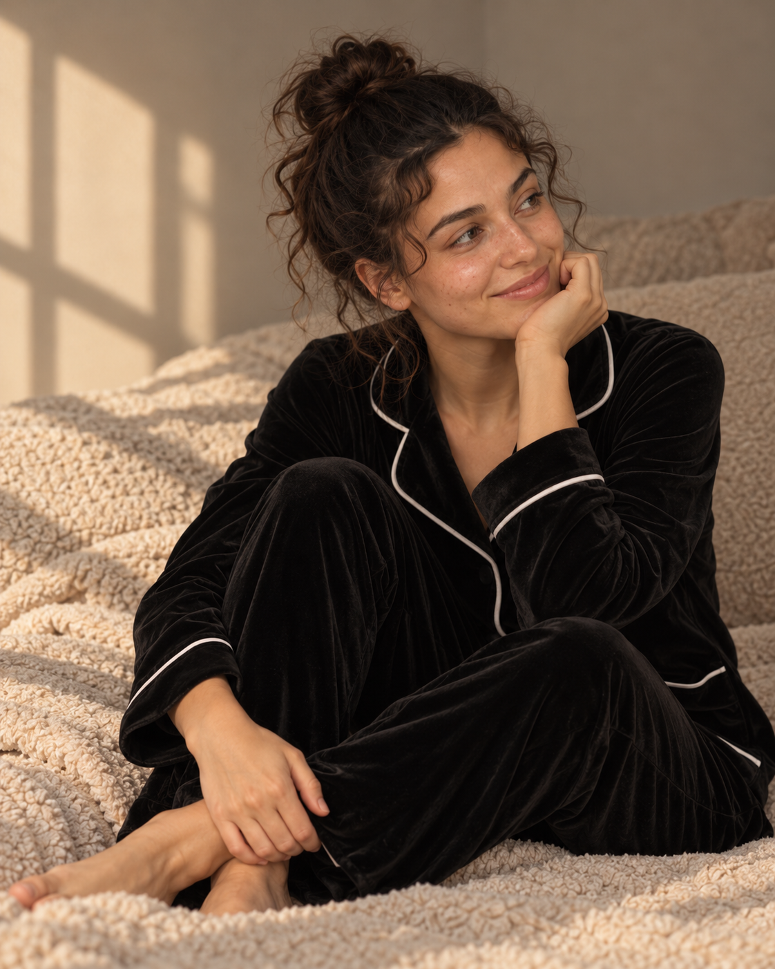 Midnight Black Velvet Pajama Set