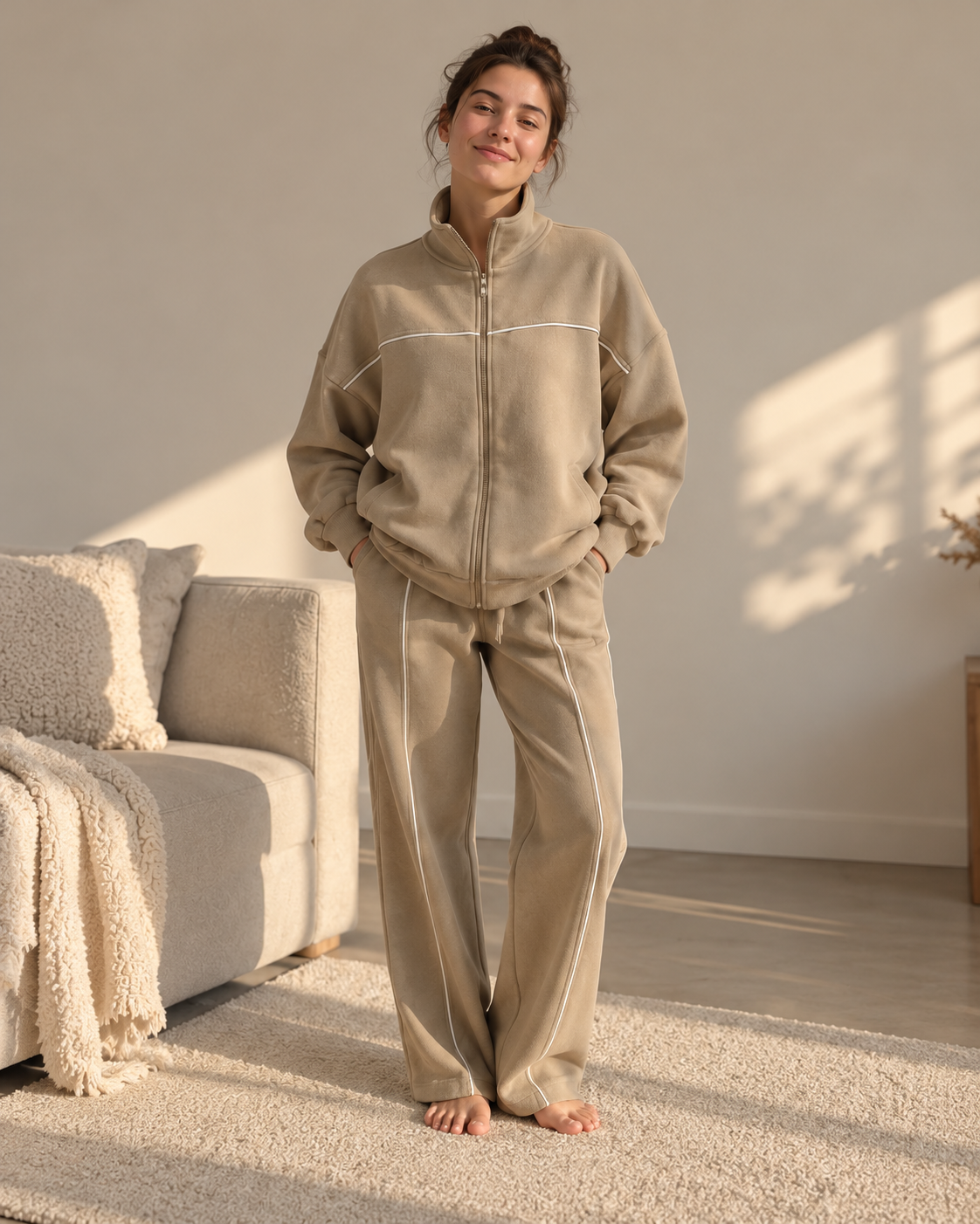 Cozy Sand Cotton Tracksuit Set