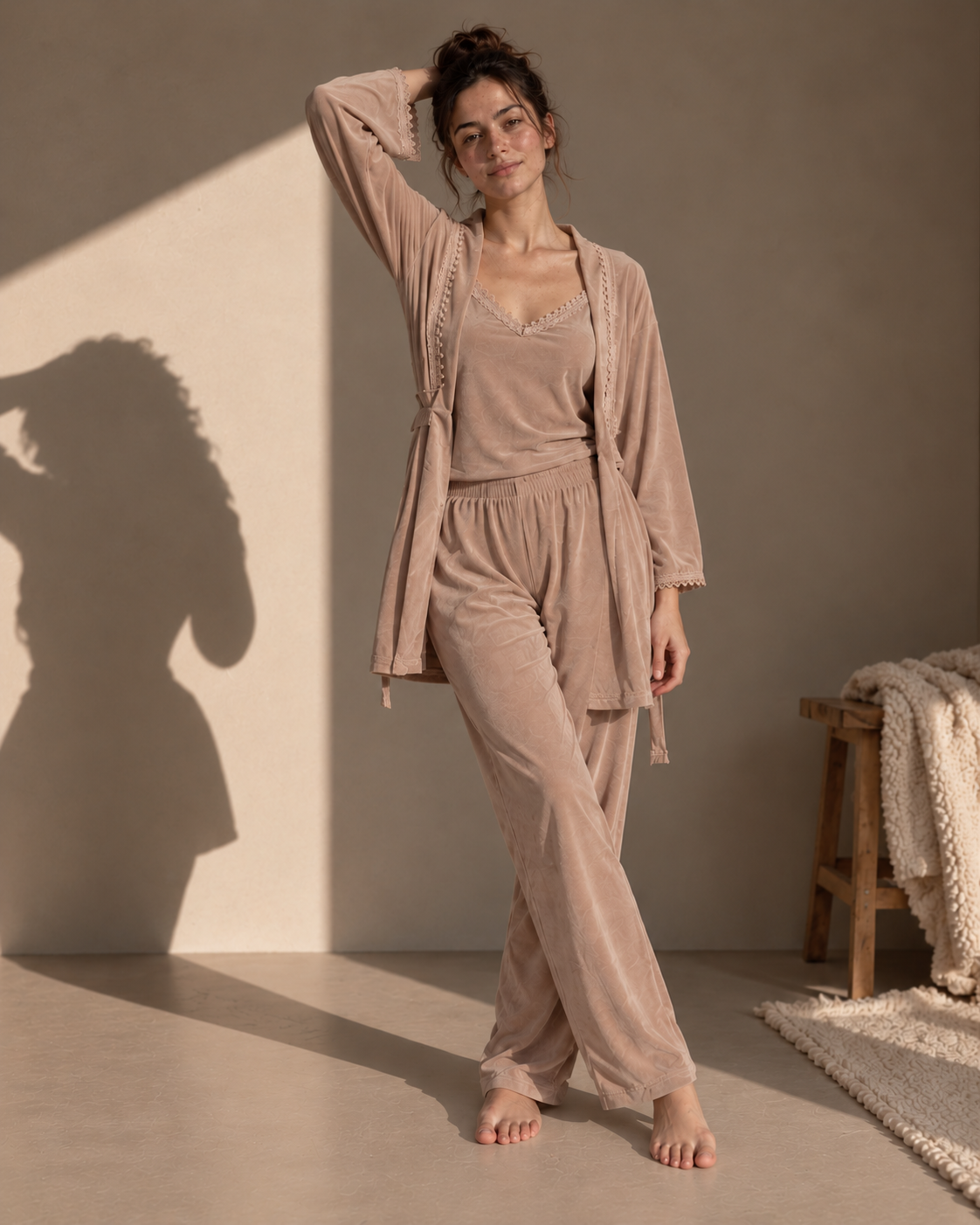 Blush Romance Velvet 3-Piece Pajama Set