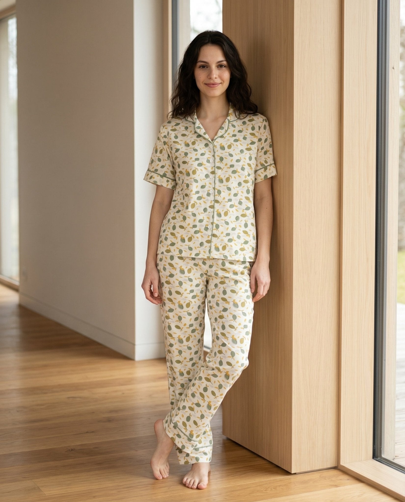 Soft Leaf Print Pajama Set - June Joy